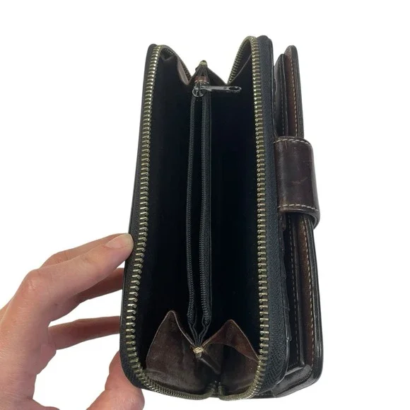 Dooney & Bourke Black Pebbled Leather Zip Around Wallet Classic Check Book Y2K - Picture 7 of 13